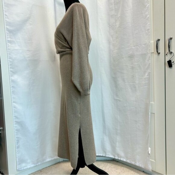 Dreamers beige knit wrap V-neck long sleeve bodycon midi sweater dress XL NWOT - Picture 4 of 12